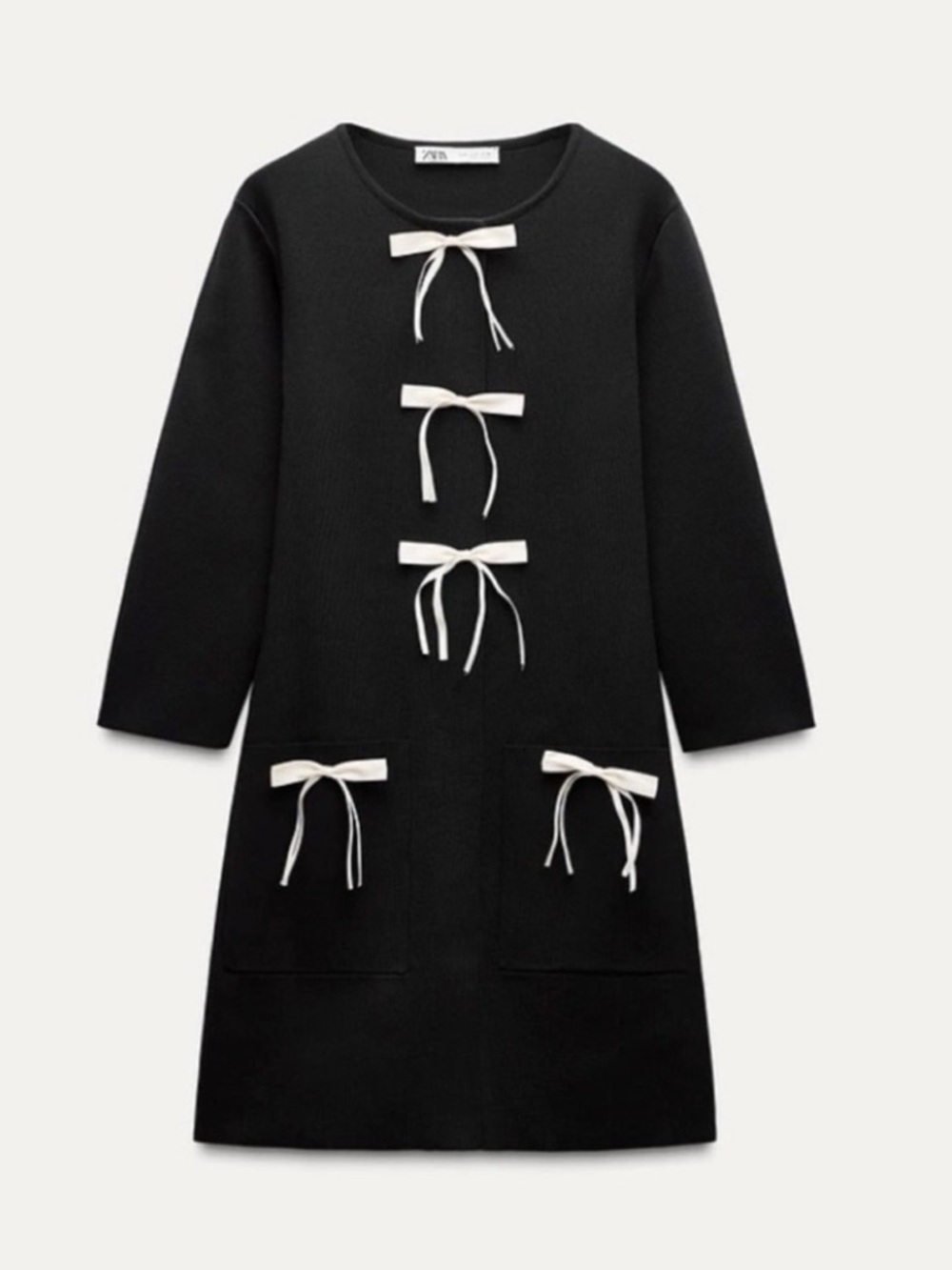 Zara Black Knit Coquette Pink Ribbon Bows Mini Dress - Picture 2 of 8